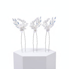 ATHENA COLLECTION - SHIMMER FLORAL HAIR PINS - PIN72 SILVER