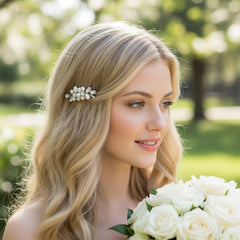 ATHENA COLLECTION - DAINTY PEARL HAIR COMB - HC274 SILVER