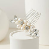 ATHENA COLLECTION - DAINTY PEARL HAIR COMB - HC274 SILVER