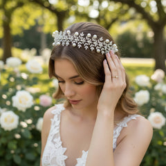 CUBIC ZIRCONIA COLLECTION - PEARL LUXE HEADPIECE - AHB161 SILVER