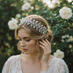 CUBIC ZIRCONIA COLLECTION - PEARL LUXE HEADPIECE - AHB161 SILVER