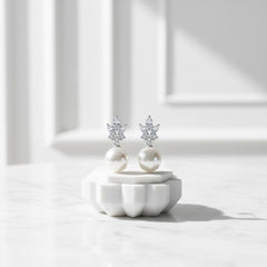 CUBIC ZIRCONIA COLLECTION - EXQUISITE PEARL EARRINGS - CZER706 SILVER