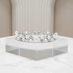 CUBIC ZIRCONIA COLLECTION - PEARL ALLURE BRACELET - BR146 SILVER