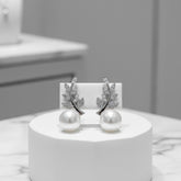 CUBIC ZIRCONIA COLLECTION - VINTAGE VINE PEARL EARRINGS - CZER720 SILVER