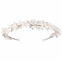 ATHENA COLLECTION - FLORAL VINE HEADBAND - AHB171 SILVER