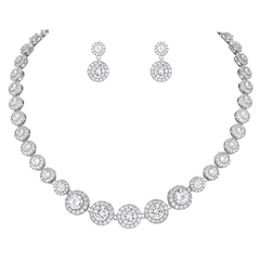 CUBIC ZIRCONIA COLLECTION - STARLET GLAM NECKLACE SET - CZNK189 SILVER