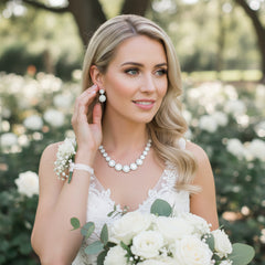 CUBIC ZIRCONIA COLLECTION - STARLET GLAM NECKLACE SET - CZNK189 SILVER