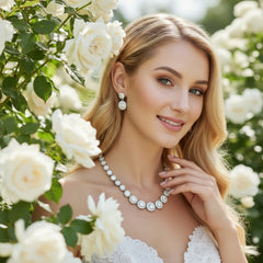 CUBIC ZIRCONIA COLLECTION - STARLET GLAM NECKLACE SET - CZNK189 SILVER