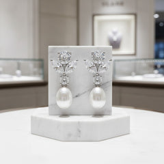 CUBIC ZIRCONIA COLLECTION - PEARL GEM EARRINGS -CZER734 SILVER