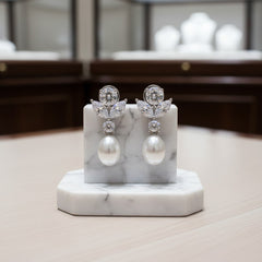 CUBIC ZIRCONIA COLLECTION - PEARL GEM EARRINGS -CZER734 SILVER