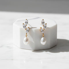 CUBIC ZIRCONIA COLLECTION - PRECIOUS PEARL EARRINGS - CZER736 Gold