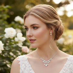 CUBIC ZIRCONIA COLLECTION - BRIDGERTON INSPIRED NECKLACE SET- CZNK258 SILVER