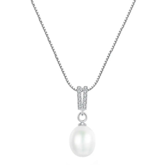 CUBIC ZIRCONIA COLLECTION - FRESHWATER PEARL NECKLACE - CZNK195 SILVER