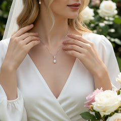 CUBIC ZIRCONIA COLLECTION - FRESHWATER PEARL NECKLACE - CZNK195 SILVER