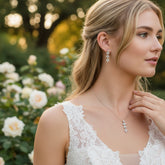 CUBIC ZIRCONIA COLLECTION - DAINTY DROP SPARKLE NECKLACE - CZNK196 SILVER