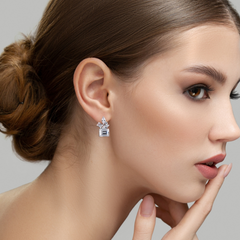 CUBIC ZIRCONIA COLLECTION - SPARKLE GEM EARRINGS - CZER745 SILVER