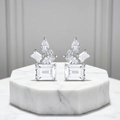 CUBIC ZIRCONIA COLLECTION - SPARKLE GEM EARRINGS - CZER745 SILVER