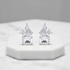 CUBIC ZIRCONIA COLLECTION - SPARKLE GEM EARRINGS - CZER745 SILVER