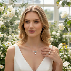 CUBIC ZIRCONIA COLLECTION - VINTAGE INSPIRED NATURAL PEARL NECKLACE - CZNK198 SILVER