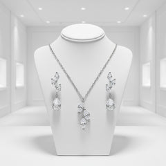 CUBIC ZIRCONIA COLLECTION - DAINTY ELEGANCE NECKLACE SET- CZNK204 SILVER