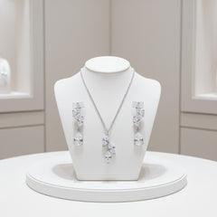 CUBIC ZIRCONIA COLLECTION - DAINTY ELEGANCE NECKLACE SET- CZNK204 SILVER