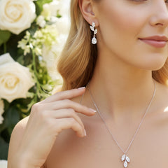 CUBIC ZIRCONIA COLLECTION - DAINTY ELEGANCE NECKLACE SET- CZNK204 SILVER