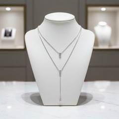 CUBIC ZIRCONIA COLLECTION - CHIC LAYERED NECKLACE - CZNK207 SILVER