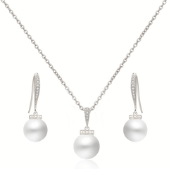 CUBIC ZIRCONIA COLLECTION - ELEGANCE PEARL NECKLACE SET CZNK209 SILVER