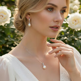 CUBIC ZIRCONIA COLLECTION - ELEGANCE PEARL DROP EARRINGS - CZER717 SILVER