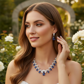 CUBIC ZIRCONIA COLLECTION - SHIMMERING STARLET NECKLACE SET - CZNK150 SAPPHIRE