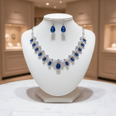 CUBIC ZIRCONIA COLLECTION - SHIMMERING STARLET NECKLACE SET - CZNK150 SAPPHIRE
