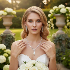CUBIC ZIRCONIA COLLECTION - CHIC CASCADE NECKLACE SET - CZNK215 SILVER