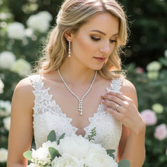 CUBIC ZIRCONIA COLLECTION - CHIC CASCADE NECKLACE SET - CZNK215 SILVER