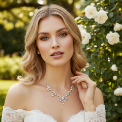 CUBIC ZIRCONIA COLLECTION - STARLET GLAM NECKLACE SET - CZNK217 SILVER
