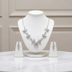 CUBIC ZIRCONIA COLLECTION - STARLET GLAM NECKLACE SET - CZNK217 SILVER