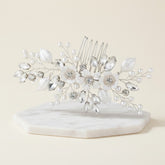 ATHENA COLLECTION - FLORAL BLOOM HAIR COMB - HC283 SILVER