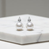 CUBIC ZIRCONIA COLLECTION - DAINTY PEARL EARRINGS - CZER763 - SILVER