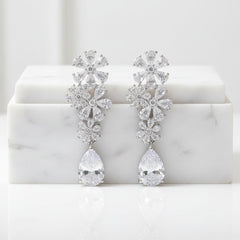 CUBIC ZIRCONIA COLECTION - STARLET LUXE EARRINGS - CZER765 SILVER