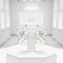 CUBIC ZIRCONIA COLLECTION - SPARKLE PEARL EARRINGS - CZER766 SILVER