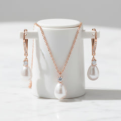 CUBIC ZIRCONIA COLLECTION - EXQUISITE FRESHWATER PEARL SET - CZNK219 ROSE GOLD