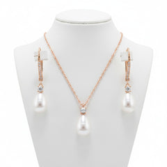 CUBIC ZIRCONIA COLLECTION - EXQUISITE FRESHWATER PEARL SET - CZNK219 ROSE GOLD