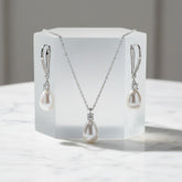CUBIC ZIRCONIA COLLECTION - EXQUISITE FRESHWATER PEARL SET - CZNK219 SILVER