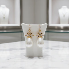 CUBIC ZIRCONIA COLLECTION - PEARL SPARKLE EARRINGS - CZER776 GOLD