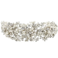 ATHENA COLLECTION - EXQUISITE PEARL CLUSTER HEADPIECE - AHB191 SILVER