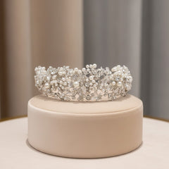 ATHENA COLLECTION - EXQUISITE PEARL CLUSTER HEADPIECE - AHB191 SILVER