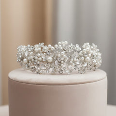 ATHENA COLLECTION - EXQUISITE PEARL CLUSTER HEADPIECE - AHB191 SILVER