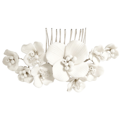 ATHENA COLLECTION - CHIC FLORAL HAIR COMB - HC291 SILVER