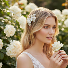 ATHENA COLLECTION - CHIC FLORAL HAIR COMB - HC291 SILVER