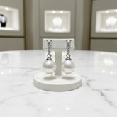 CUBIC ZIRCONIA COLLECTION - DAINTY PEARL DROP EARRINGS - CZER780 SILVER