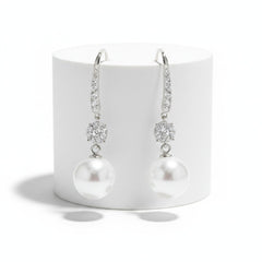 CUBIC ZIRCONIA COLLECTION - BEJEWELLED PEARL EARRINGS - CZER781 SILVER